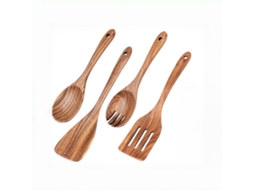 Conjunto De Utensílios De Cozinha De Madeira, Conjunto De 4 Peças Em Madeira De Teca Atóxica. Dureforward