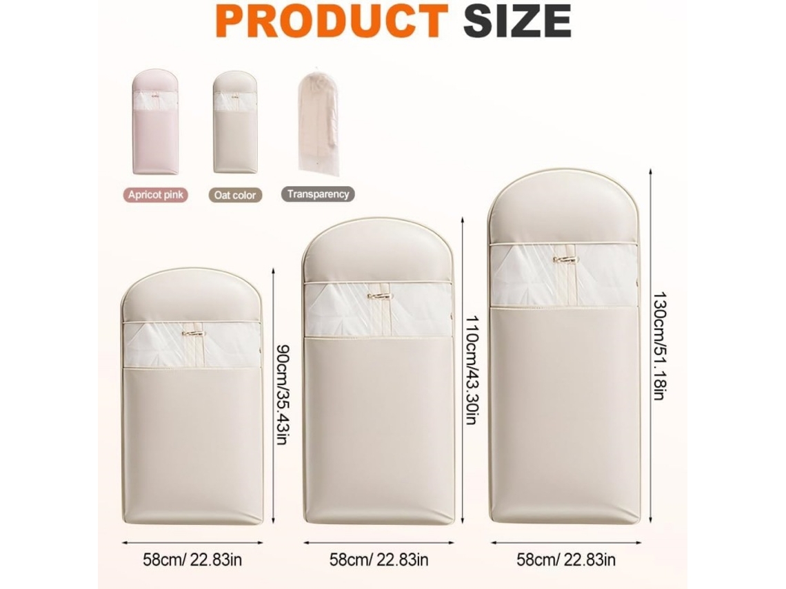 Sacos para roupas, saco de compressão antipoluição para armazenamento de roupas, Slowmoose, economizador de espaço (bege/58 x 15 x 110 cm)