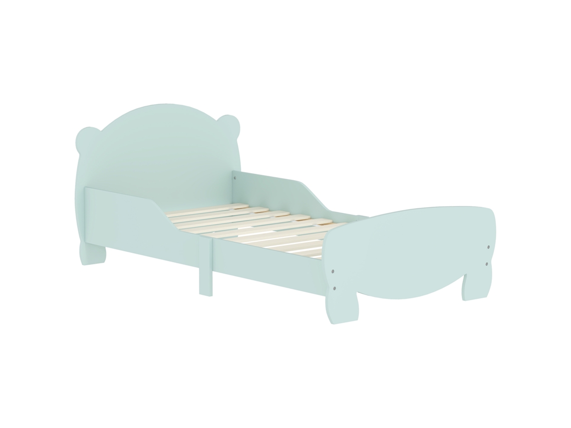 Cama Montessori Crianças 3 6 Anos Individual Trilhos Antiqueda Madeira Ripas Urso Creche 140x70cm Verde