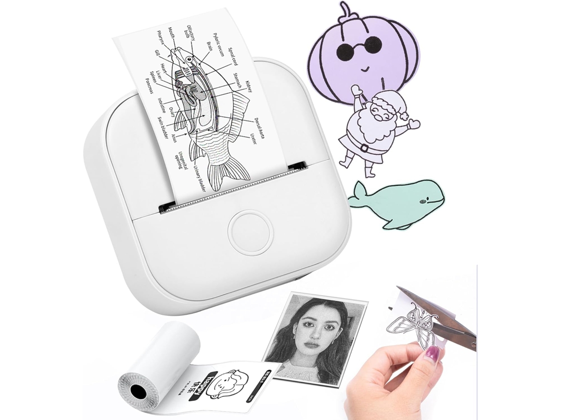 Mini Impressora Térmica, Compacta e Portátil, Sem Fio, com Bluetooth, Compatível com Ios e Android BRILVIBERA