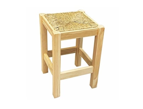 Banqueta Quadrada De Madeira Com Assento De Ráfia, Banco Com Apoio Para Pés E Assento De Fibra Natural Para Restaurante, Cozinha, 50 X 33 X 33 Cm Acan