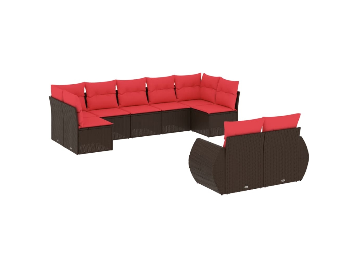 Conjunto de Sofá de Jardim com 9 Peças e Almofadas em Rattan Sintético Marrom MAISON EXCLUSIVE