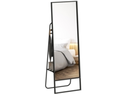 Espelho De Corpo Inteiro, Design Industrial, Com Prateleira Traseira, 2 Ganchos, Moldura De Metal, Ideal Para Quarto, 157 X 50 Cm, Preto.