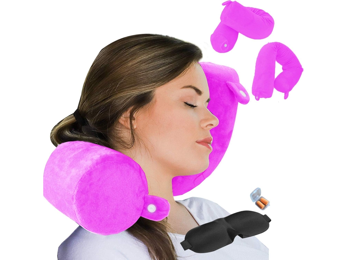 Travesseiro de viagem de espuma viscoelástica Slowmoose Twist para pescoço, queixo, ombros, lombar e pernas para adultos (rosa)