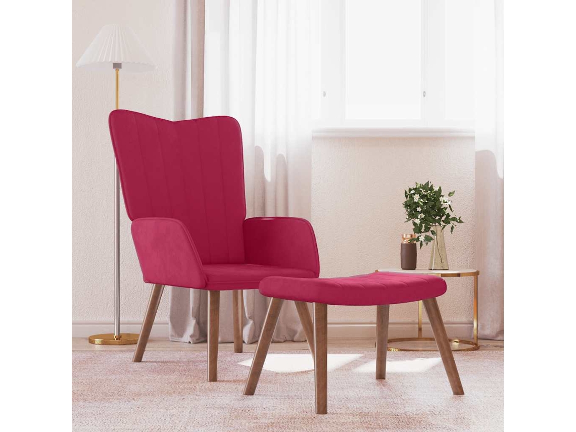 Vidaxl Cadeira De Descanso Com Banco Veludo Vermelho Tinto