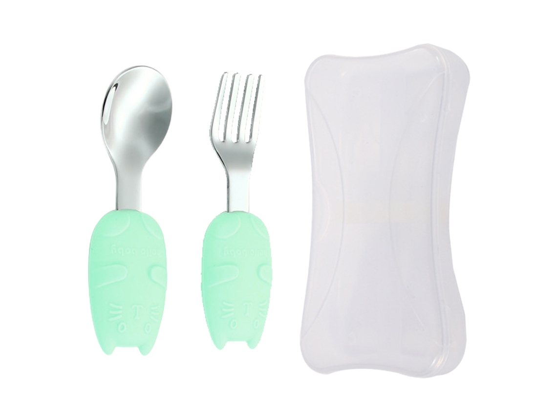 Conjunto de Garfo e Colher para Bebê Utensílios em Silicone e Aço Inoxidável NEVEANCE