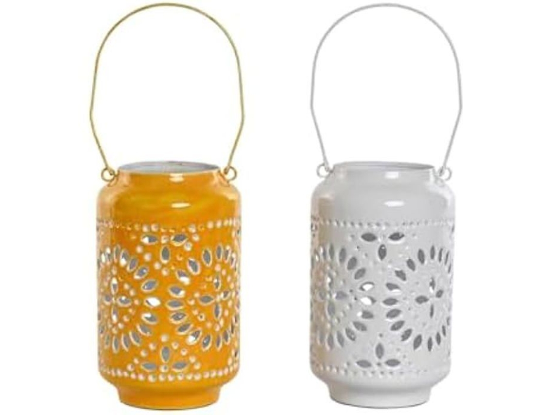 Porta velas Home Esprit Amarelo Branco Ferro 15 X 15 X 26 Cm 2 Peças. BRILVIBERA