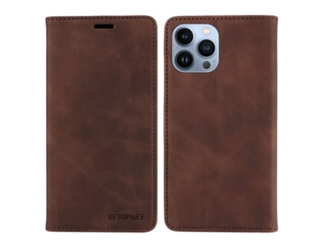 Capa Bloqueio Rfid Para Iphone 13 Pro Max Betopnice Pele Sintética Castanho
