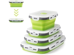 4 Porta comidas Silicone Dobrável Verde com Tampa P/ Piquenique ZYBLSSBB