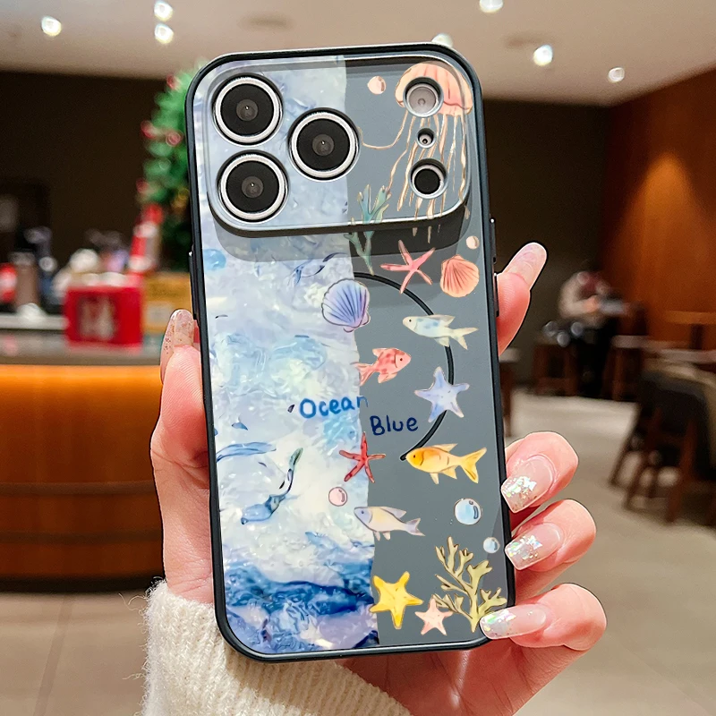 (preto) Capa Magnética Para Iphone 14 Pro Max Com Estampa De Baleia, Resistente A Impactos E Feita De Policarbonato Rígido.