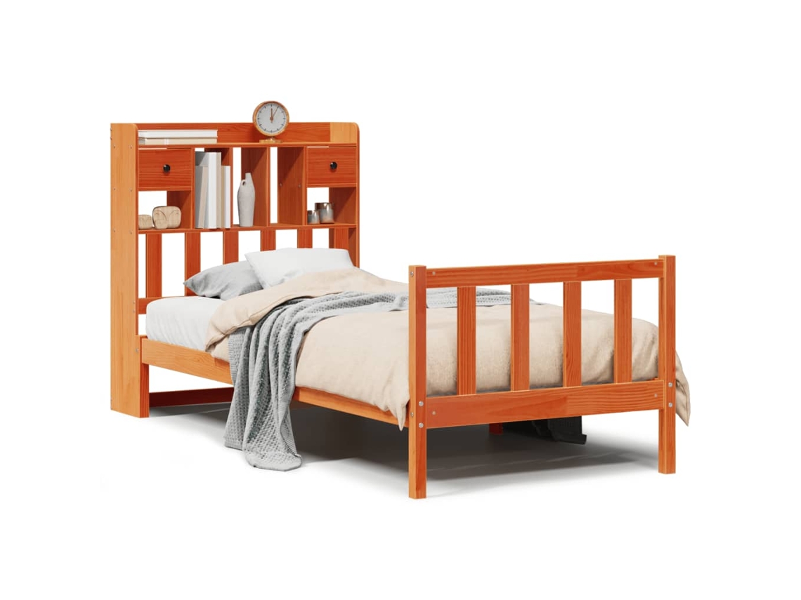 Cama com Estante Pinho Maciço Castanho Mel MAISON EXCLUSIVE (100x200 cm)