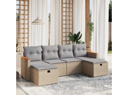 Vidaxl 6 Pcs Conj. Sofás Jardim C/ Almofadões Vime Pe Bege Misturado