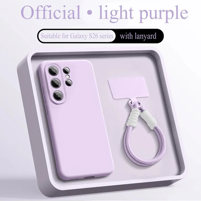 Capa Para Celular Samsung S24 Em Silicone Líquido (roxo Claro), Com Alça De Pulso.