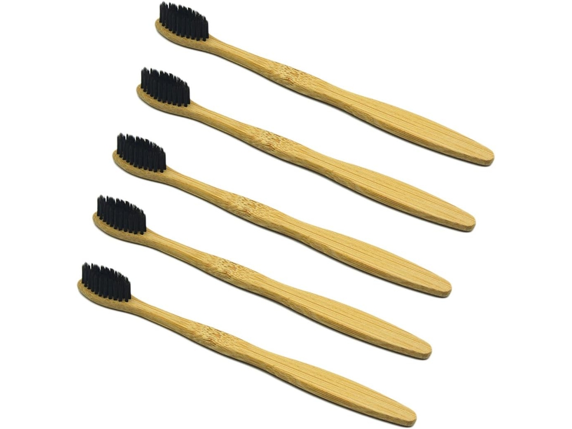 KOFIHETY Escovas De Dentes Manuais De Bambu, Conjunto Ecológico Com Cabeças De Escova De Tamanho Adequado, Cerdas Macias Antibacterianas Para Adultos (5 Peças)