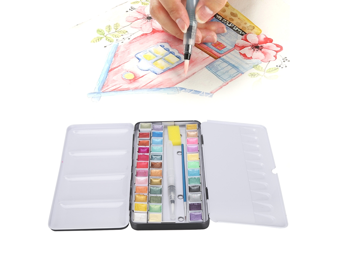 Set De Pinturas Acuarela Perladas Portátiles 36 Colores Brillantes Con Caja Pigmentos Acuarela