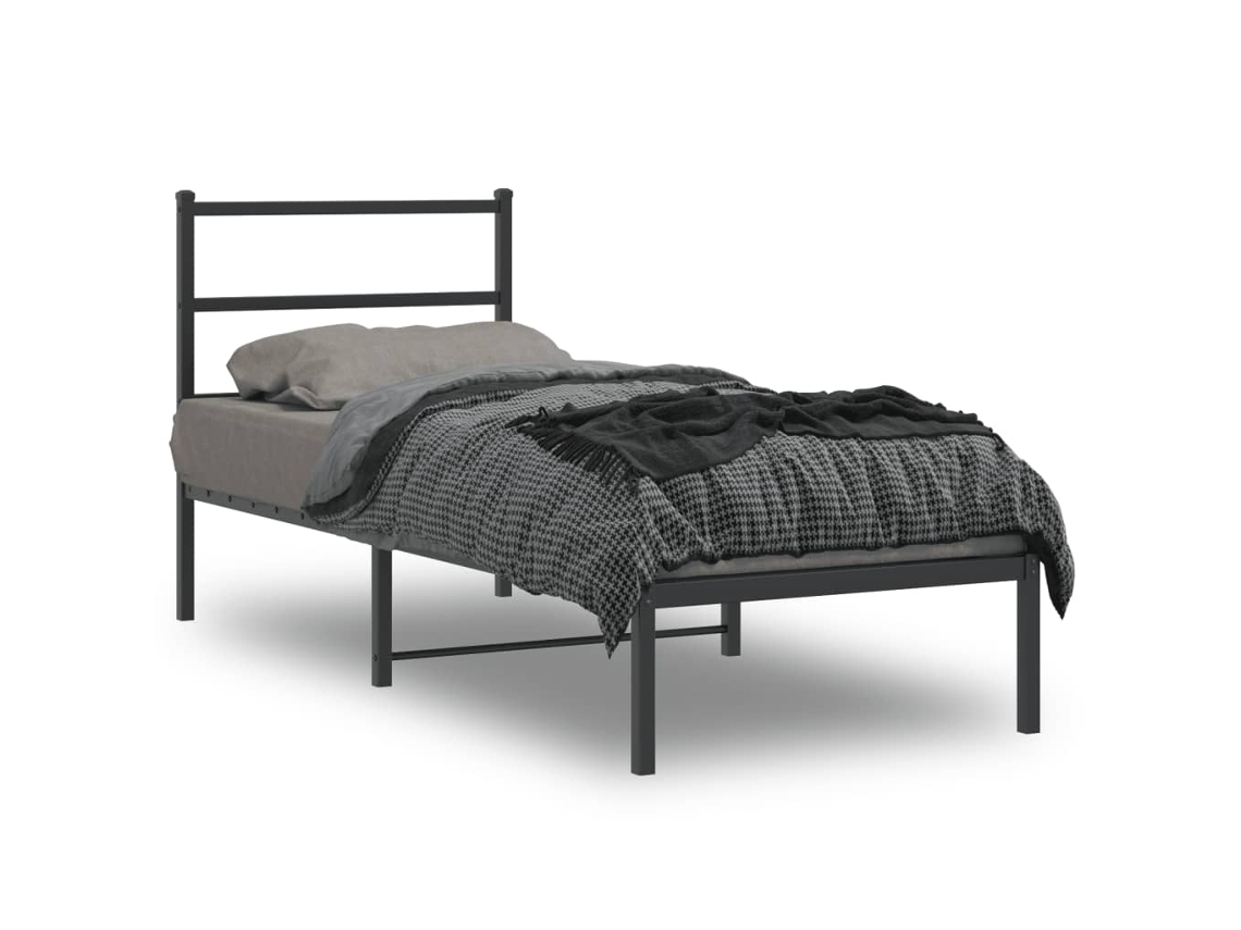 Cama De Solteiro | Camas Para Quarto | Estrutura De Cama Metal S/ Colchão C/ Cabeceira 75x190 Cm Preto