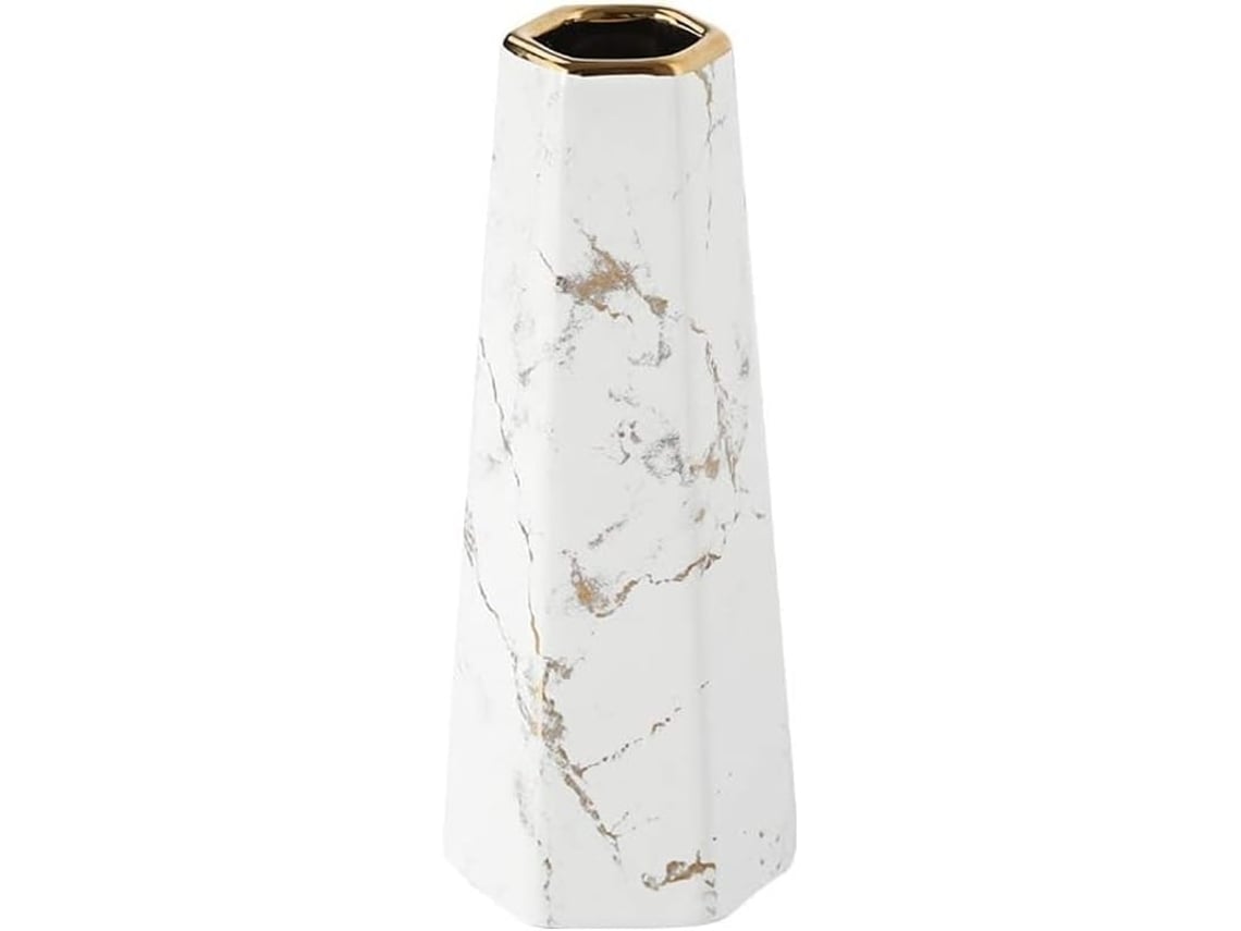 Vasos De Cerâmica Mármore Acabamento Ouro Branco 8 Polegadas, Decoração Para Casa, Vasos De Centro De Mesa