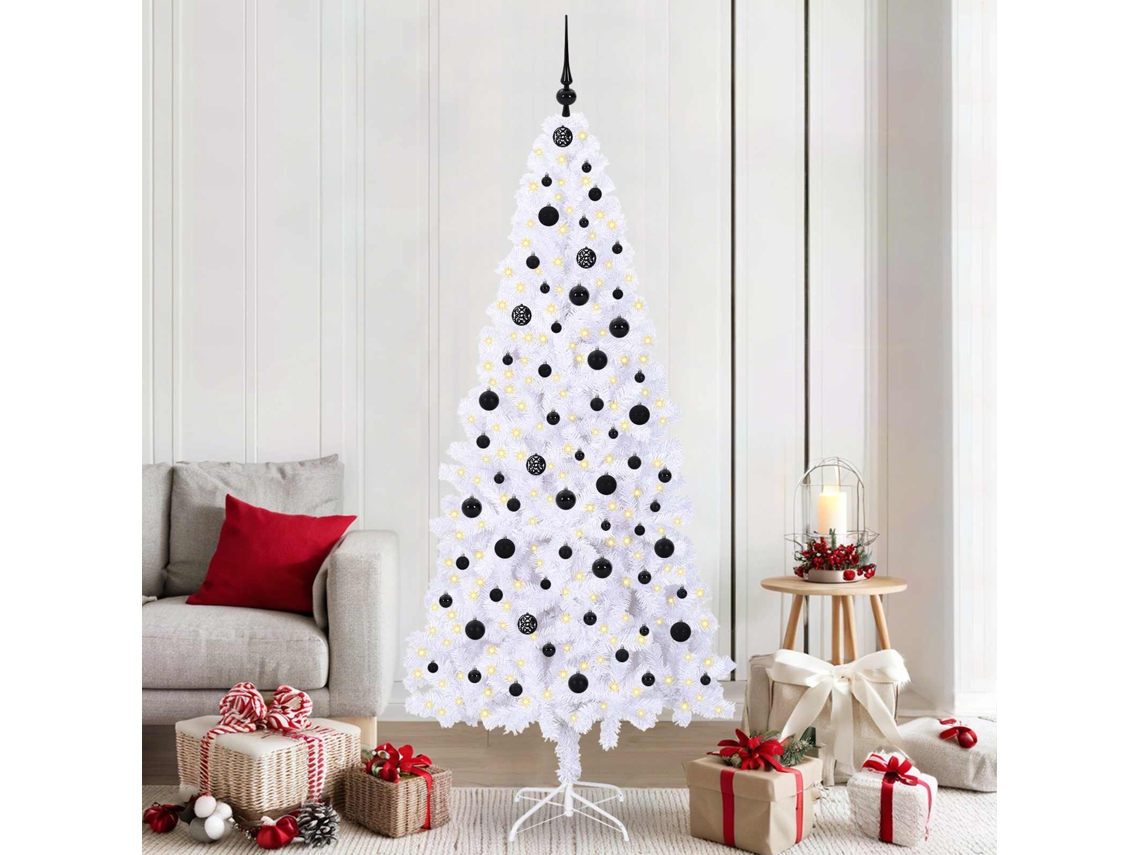 Vidaxl Árvore De Natal Artificial Com 300 Leds Branco 210 Cm Pvc E Aço