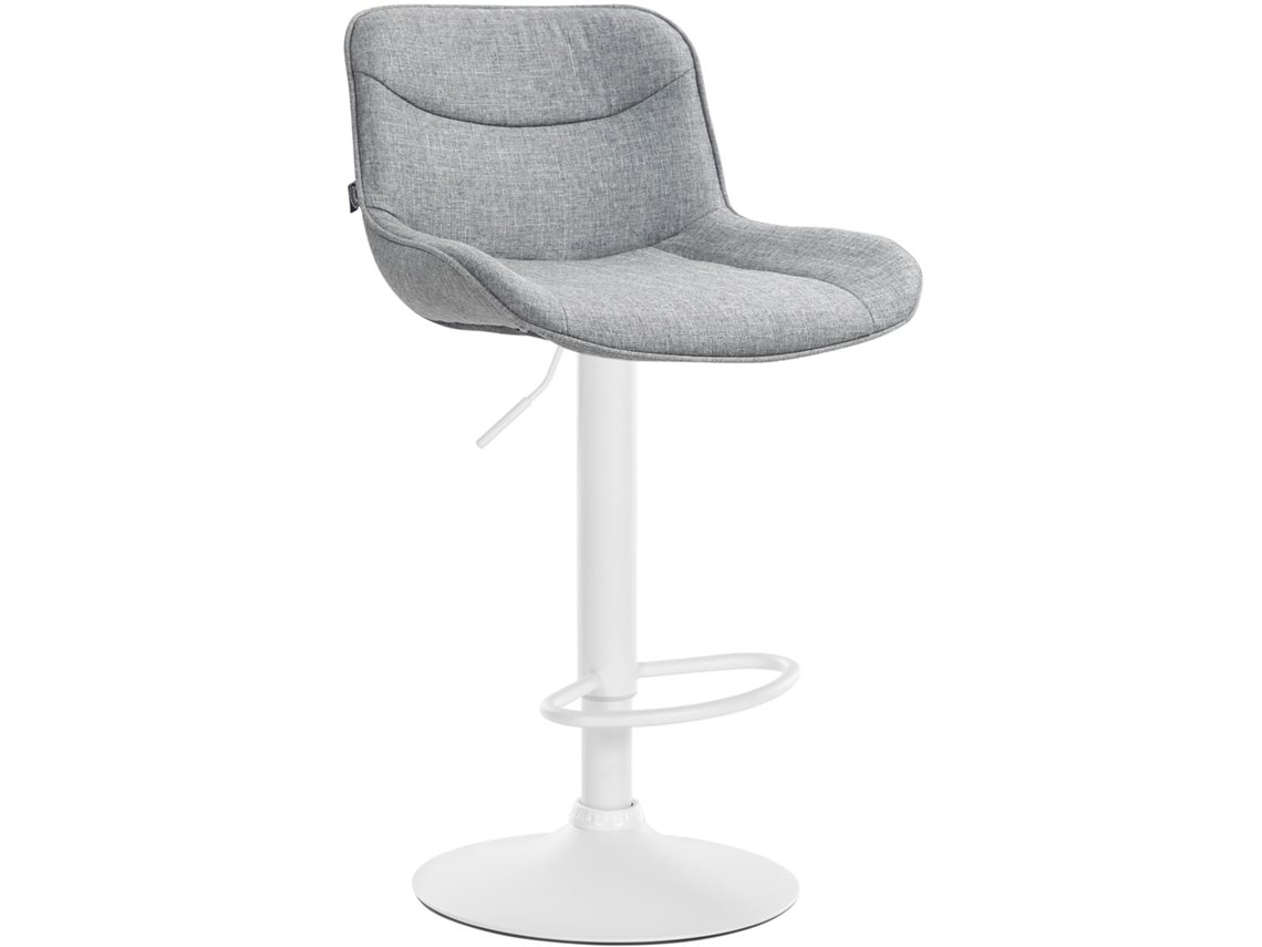 Banqueta de bar giratória X1, formato ergonômico, costura decorativa em tecido cinza, estrutura de metal branco 10_0005844