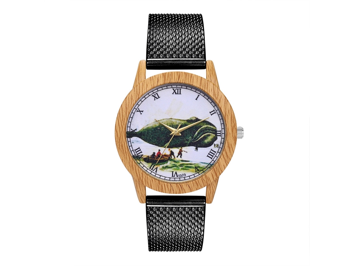 Relógio de Pulso de Quartzo com Pulseira de Malha Moda Simples para Homens e Mulheres Preto