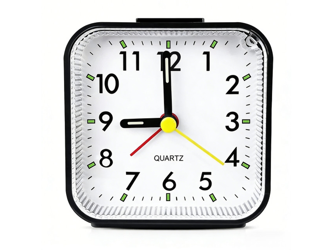 Relógio Quartzo - Despertador - Despertador Infantil - Quadrado - Visível No Escuro - Plástico - Preto