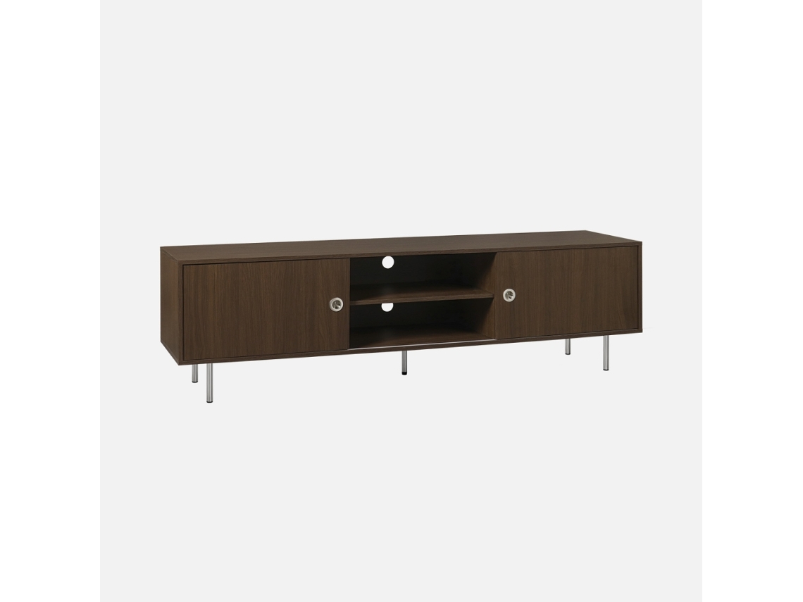 Móvel De Tv Vintage Com Acabamento Em Madeira E Aço Inoxidável De 2 Portas, 180cm, Madeira De Nogueira