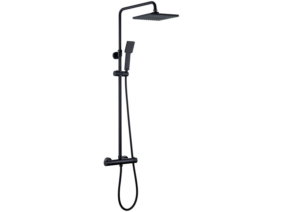 Kibath Coluna De Duche Termostática Quadrada 83-120 Cm Acabamento Preto Mate Em Latão