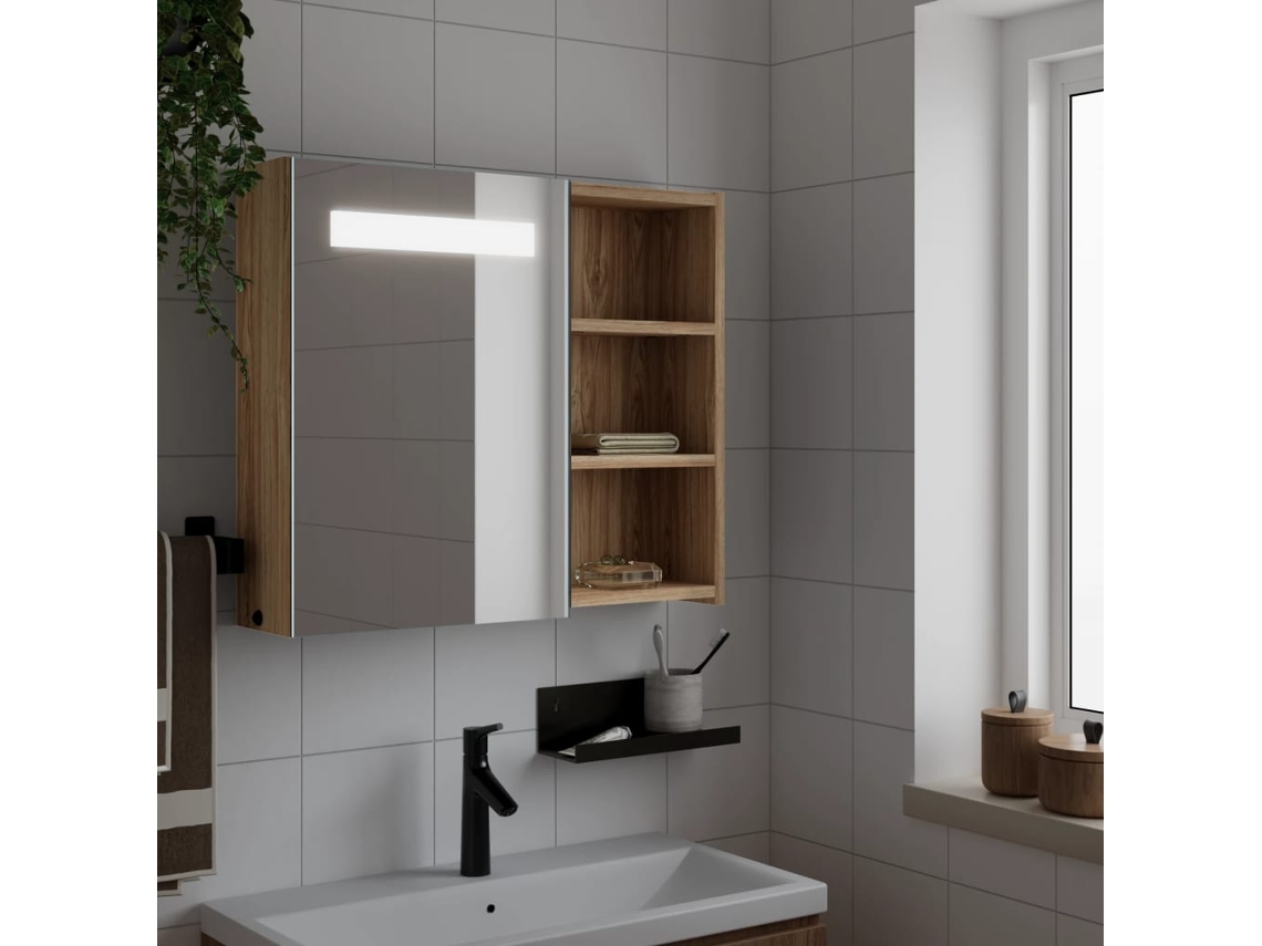 Gabinete Espelhado P/ Banheiro C/ Leds 60x13x52 Cm Carvalho Wsd26035 Lovely Home