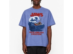 Rockinstone Jaws Movie Swell Text Heather Light Blue Adult T-shirt Size:xxxl
