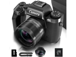 Câmera Digital Para Fotografia, Câmera De Vlog Com Tela Sensível Ao Toque Wifi 4k De 64 Mp E Flash, Cartão Micro De 32 Gb (preto)