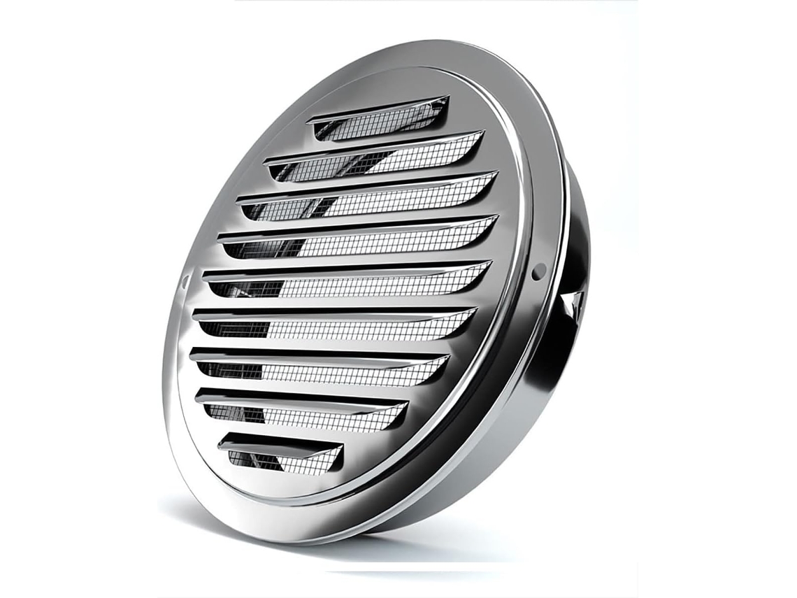 Grelha de Ventilação Redonda em Aço Inoxidável 304 com Tela Mosquiteira, para Cozinha e Banheiro 125 Mm