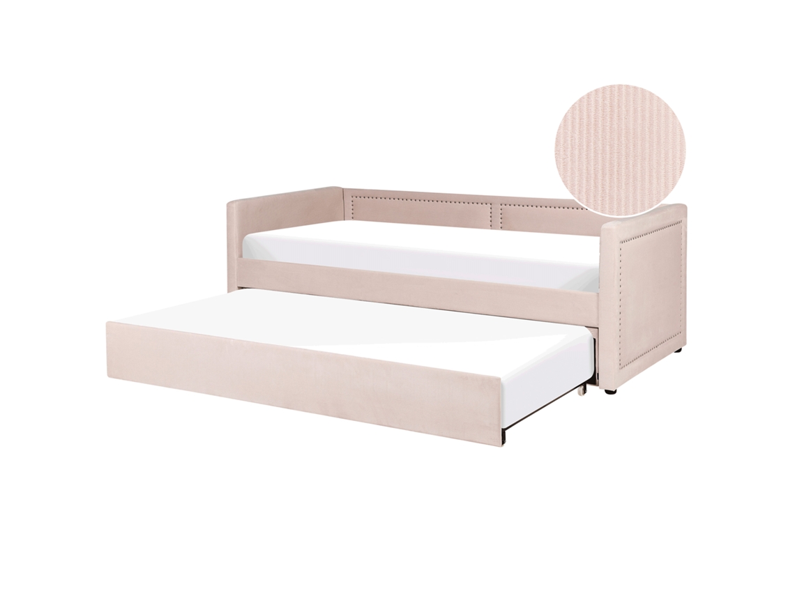 Cama dupla prática BELIANI Mimizan de Bombazine Rosa 184x216x76