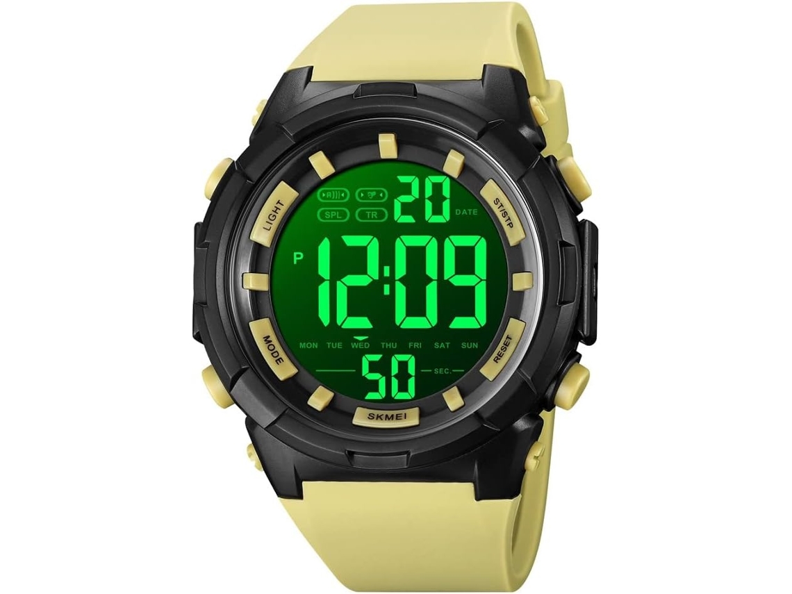 Lurelia Relógio Digital Desportivo, Visor Digital, Led, Cronómetro, Alarme, Data/calendário, Luminoso, Resistente À Água 50m, Dourado