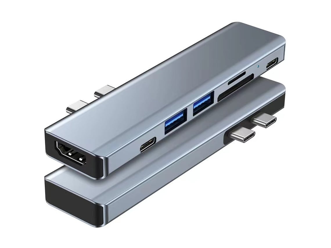 Usb C Hub 7 Em 2 Para Macbook Air Pro M1 Pacote Com 2 Adaptador Usb C Com Hdmi 4k Usb 3.0 Leitor De Cartão Sd / Tf Sliver*
