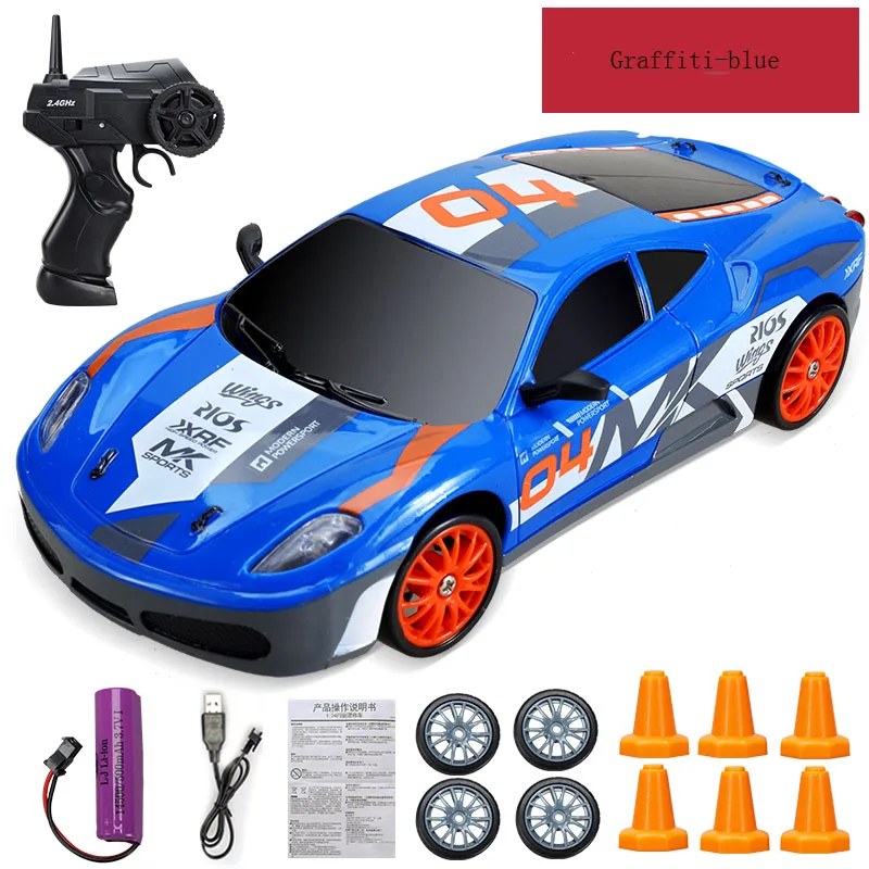 (azul) Carro De Drift Com Controle Remoto, Tração Nas Quatro Rodas E Carregamento Rápido 2.4g Para Corridas Dinâmicas.