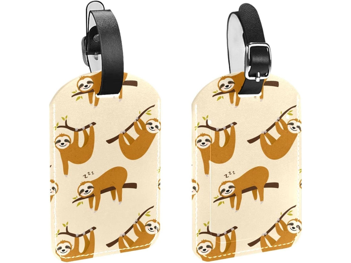 Conjunto De 2 Etiquetas Bagagem Em Imitação Couro Com Estampa Bicho Preguiça