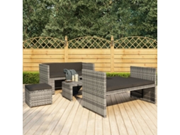 Conjunto 5 Peças Lounge De Jardim C/ Almofadões Vime Pe Cinzento Dkd Home Decor