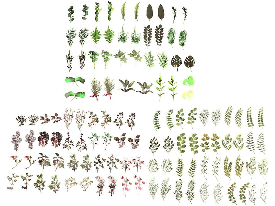 Adesivos Decorativos Diy De Folhas E Plantas Verdes Em Pet, 120 Unidades Fáceis De Colar, Vários Estilos