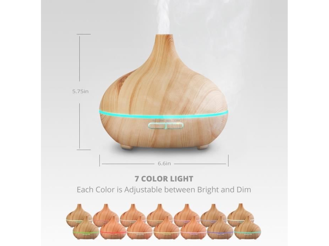 Umidificador Ultrassônico Portátil /difusor de Óleos Essenciais 400ml, Acabamento em Madeira, Sete Cores, Unidade BRILVIBERA