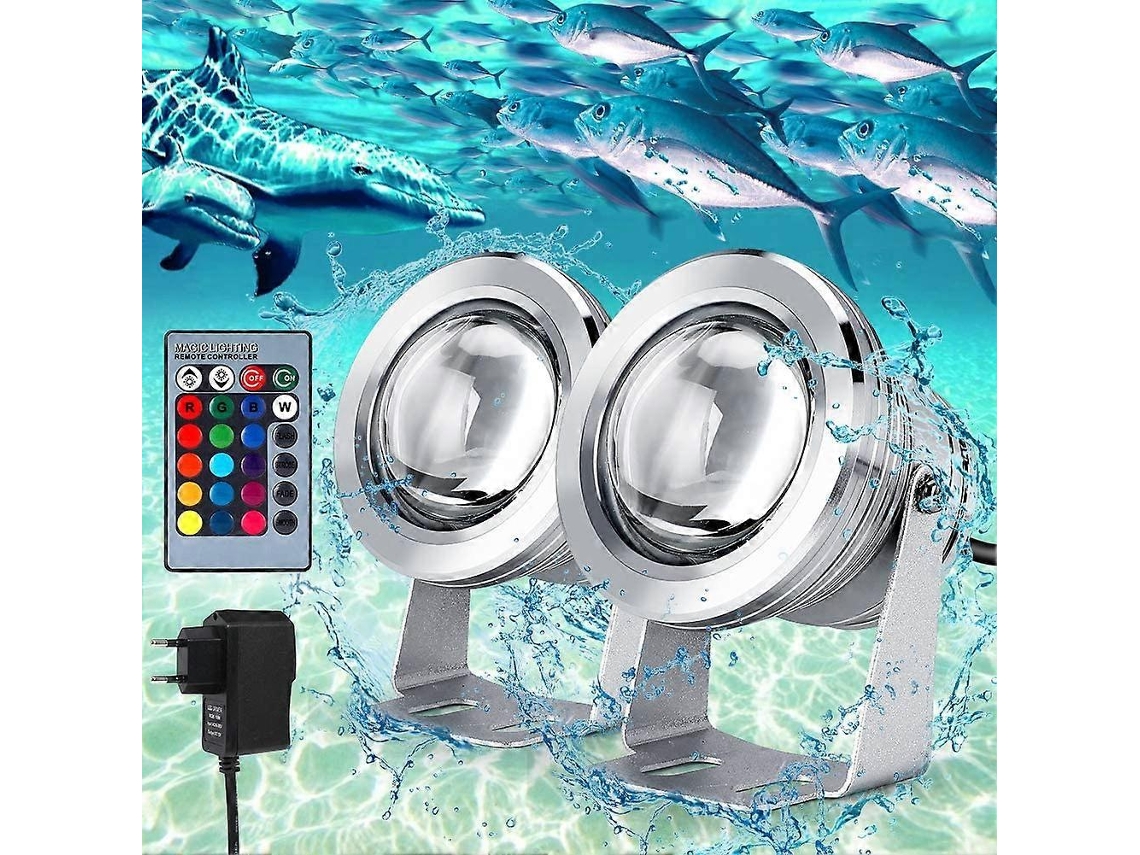 Rebe luz Submersível Led Rgb Ip67 10w Impermeável para Piscina, Fonte Jardim Exterior Prata com Controle Remoto