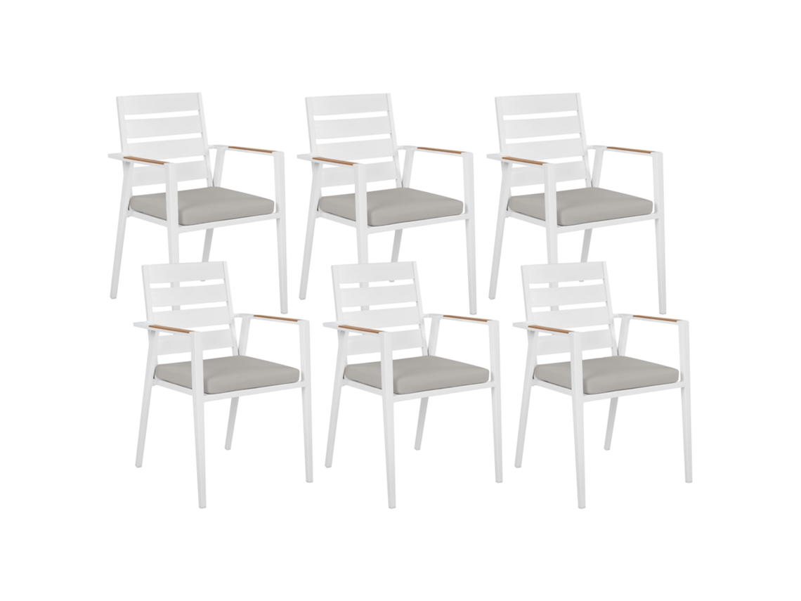 Conjunto De 6 Cadeiras De Jardim Com Almofadas Beliani Taviano De Alumínio Cinzento 54x58x86