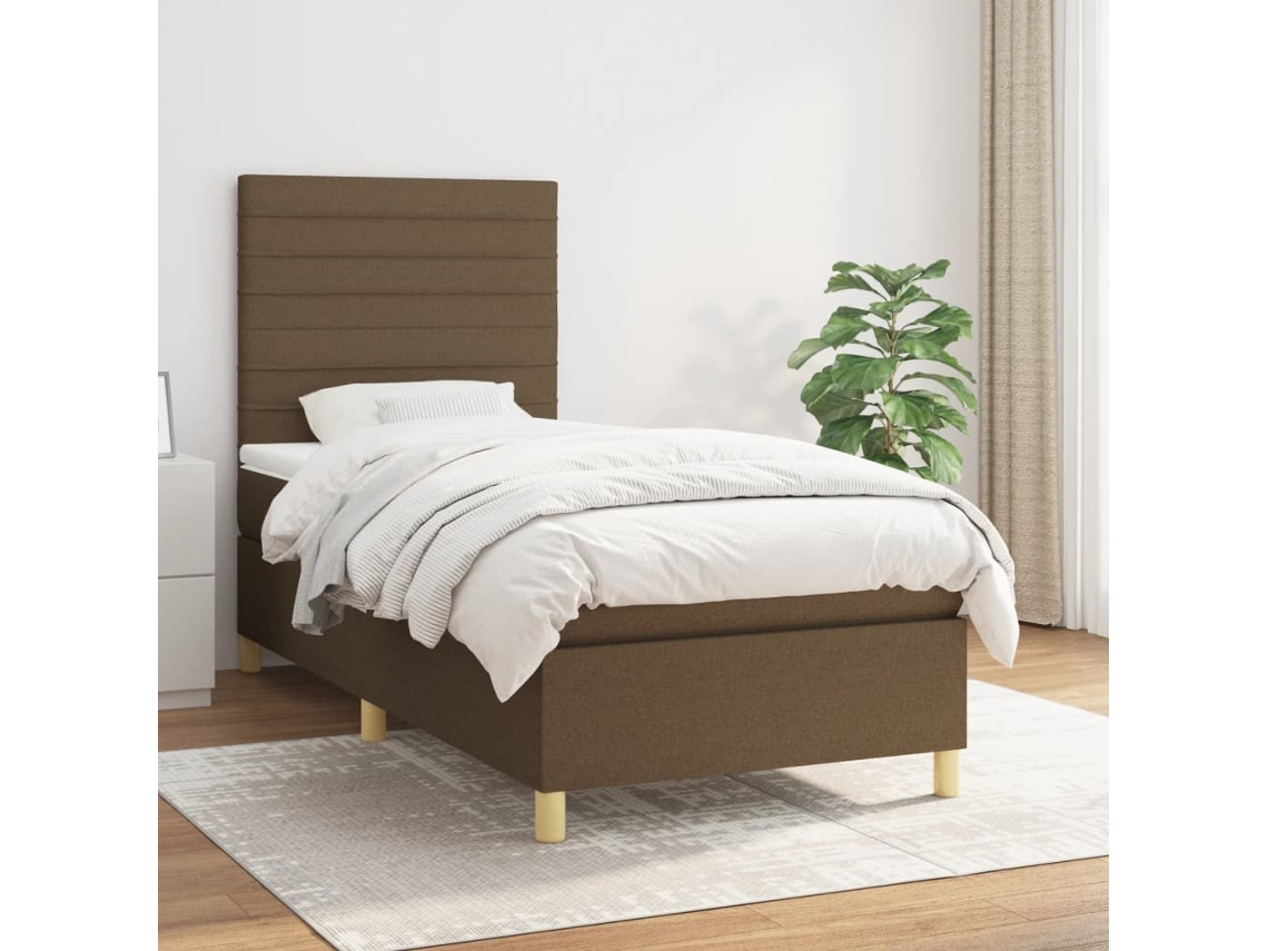 Vidaxl Cama Com Molas/colchão 80x200 Cm Tecido Castanho-escuro