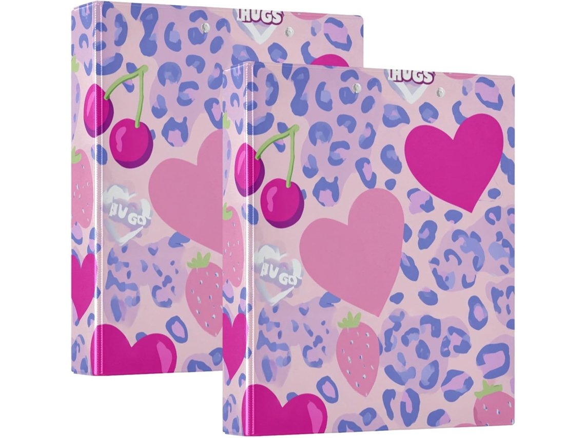 Pasta escolar Y2k Purple Heart com estampa de leopardo, 3,8 cm, 1,5 polegadas, 3 argolas, bolsos internos, pacote com 1 2