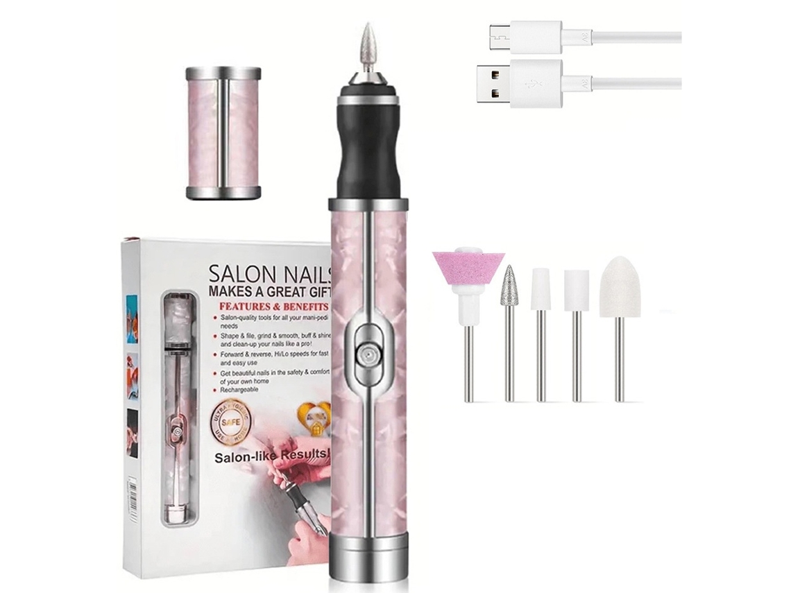 Kit De Lixa Elétrica De Unhas Usb Para Gel E Acrílico Rosa Elysve