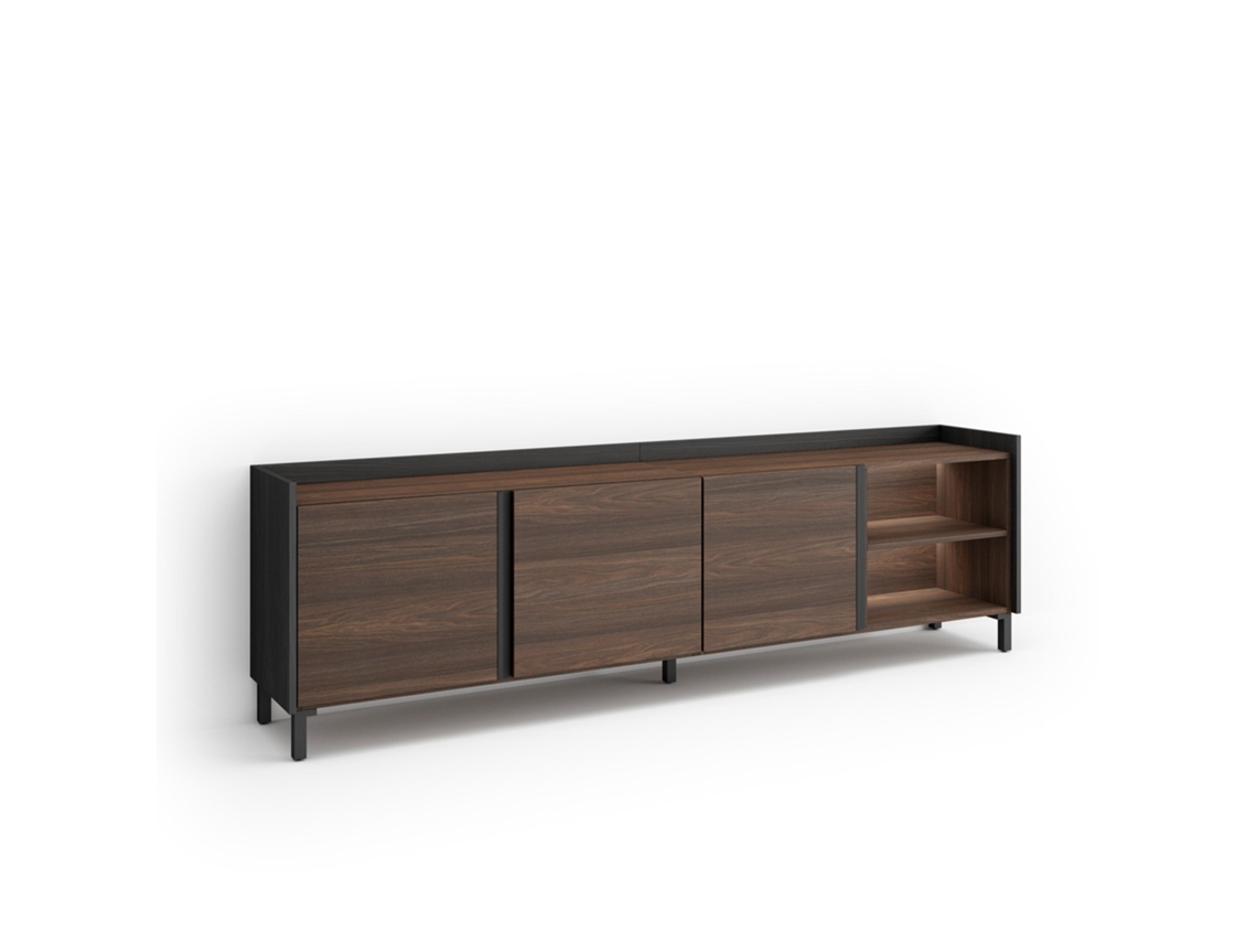 Móvel De Tv, 207x35x61cm, Para Televisores Até 80", Design Industrial, Led, Carvalho Escuro E Preto