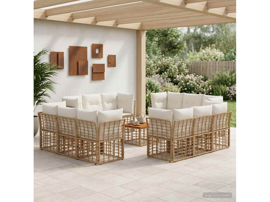 Vidaxl Conjunto De Sofás Para Exterior 13 Pcs Natural E Branco Creme