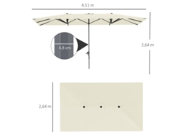 Guarda-sol Duplo Com Manivela, 451 X 264 Cm, Proteção Uv 50+, Resistente Ao Vento, Guarda-sol De Jardim, Guarda-sol De Varanda, Alumínio