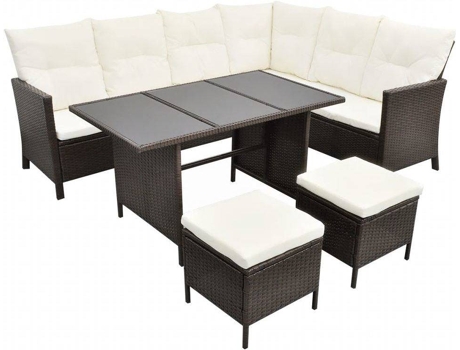 Conjunto de Jardim  Lounge (Castanho - Rattan Vime - 220x172x82 cm - 4 Peças)