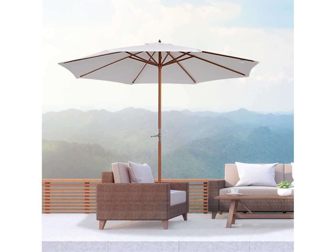 Parasol De Madeira Para Jardim E Varanda, 2,5m, Cor Creme