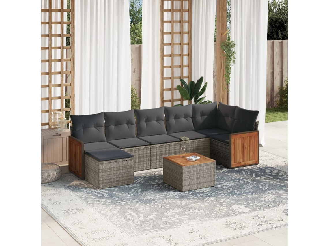 Vidaxl 8 Pcs Conjunto Sofás De Jardim C/ Almofadões Vime Pe Cinzento